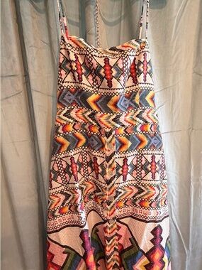 FARM Rio Multicolor Geometric Mini Dress with Straps with open back.
